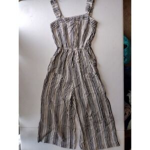 Bebe Girls Striped Wide Leg Jumpsuit Romper Size 14 Black‎ White